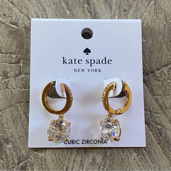 Kate Spade Bright Ideas That Sparkle Pave Huggie Charm Earrings Hoop NWT - Picture 2 of 8